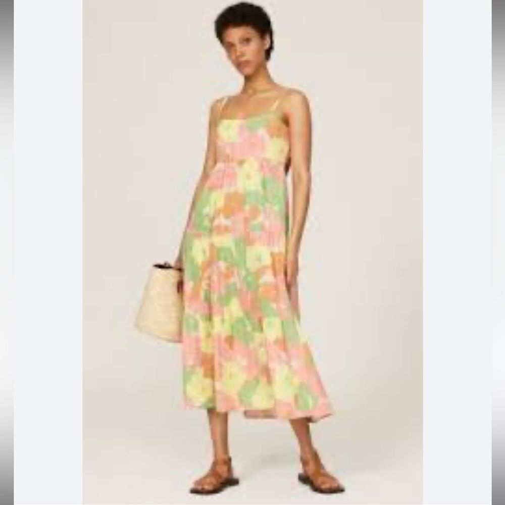 Sanctuary Get Away Dress Floral Sleeveless Strappy Tie-Back Maxi Midi Linen - Picture 6 of 14